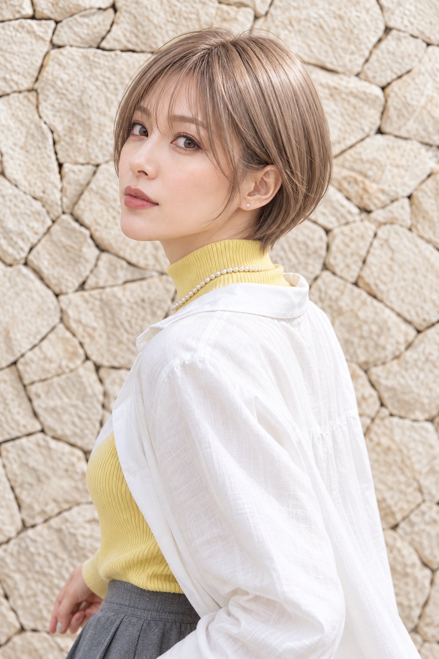 ユニクロとGUのメリノリブタートルネックセーターに似合う丸みショート