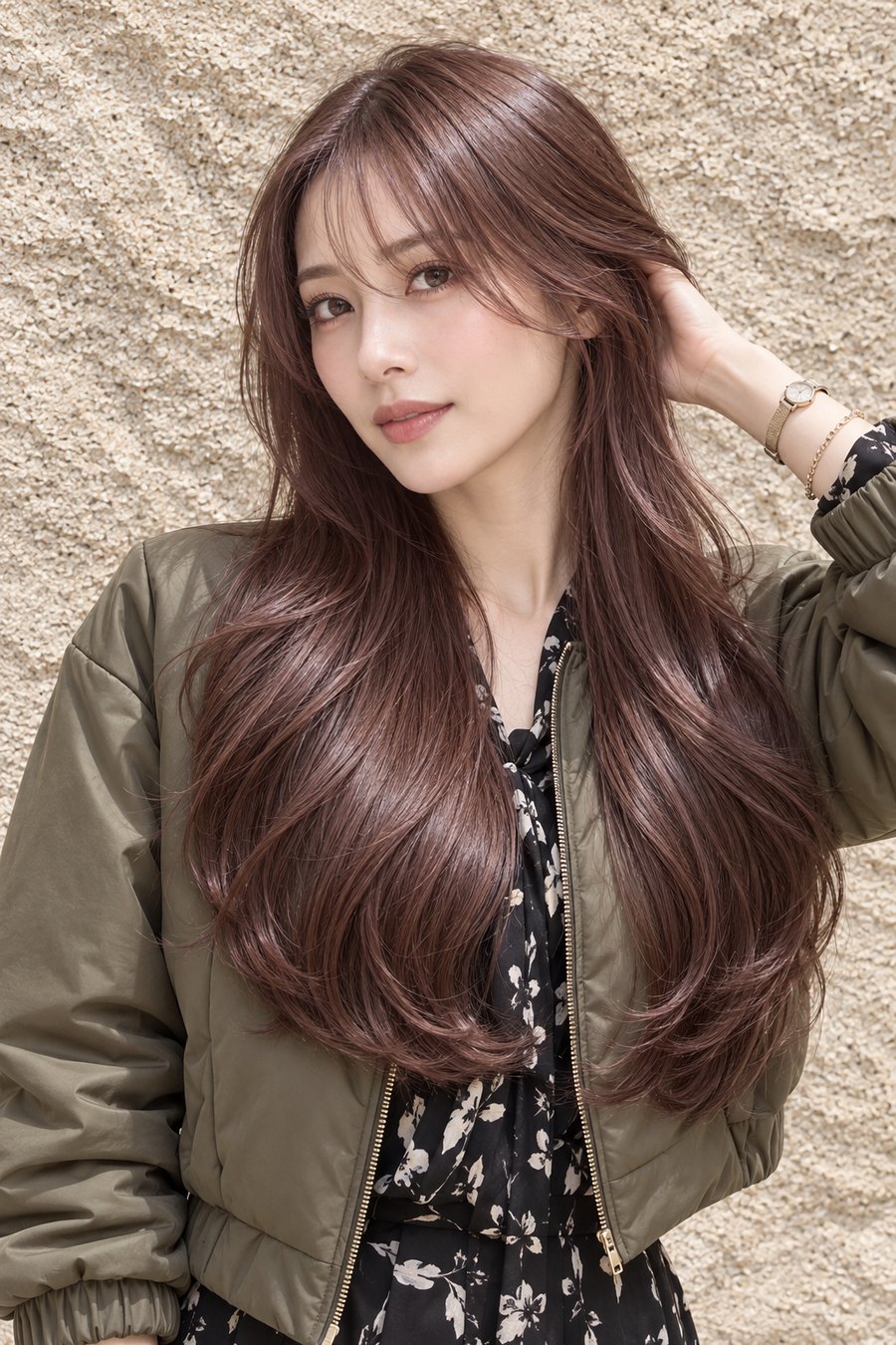 ユニクロのレーヨンブラウスに似合うゆるく巻いたロング(髪型のイメージ)
