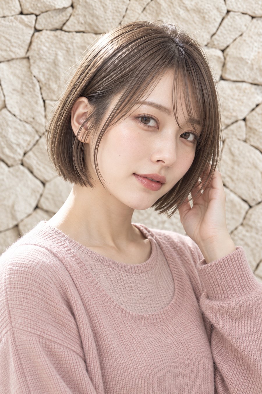 くすみピンクに似合う秋のやわらかボブ（ヘアスタイルのイメージ）