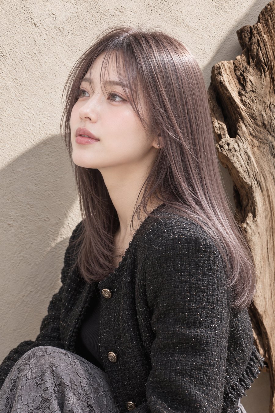 秋の重さをやわらげるラベンダーアッシュの艶髪（ヘアスタイルのイメージ）