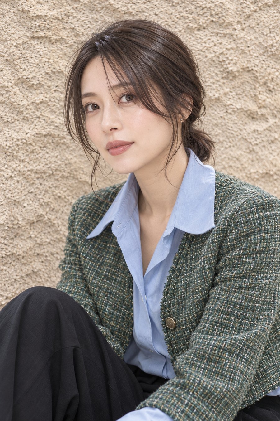 秋服に合うやわらかショートと暗めブラウンの髪色