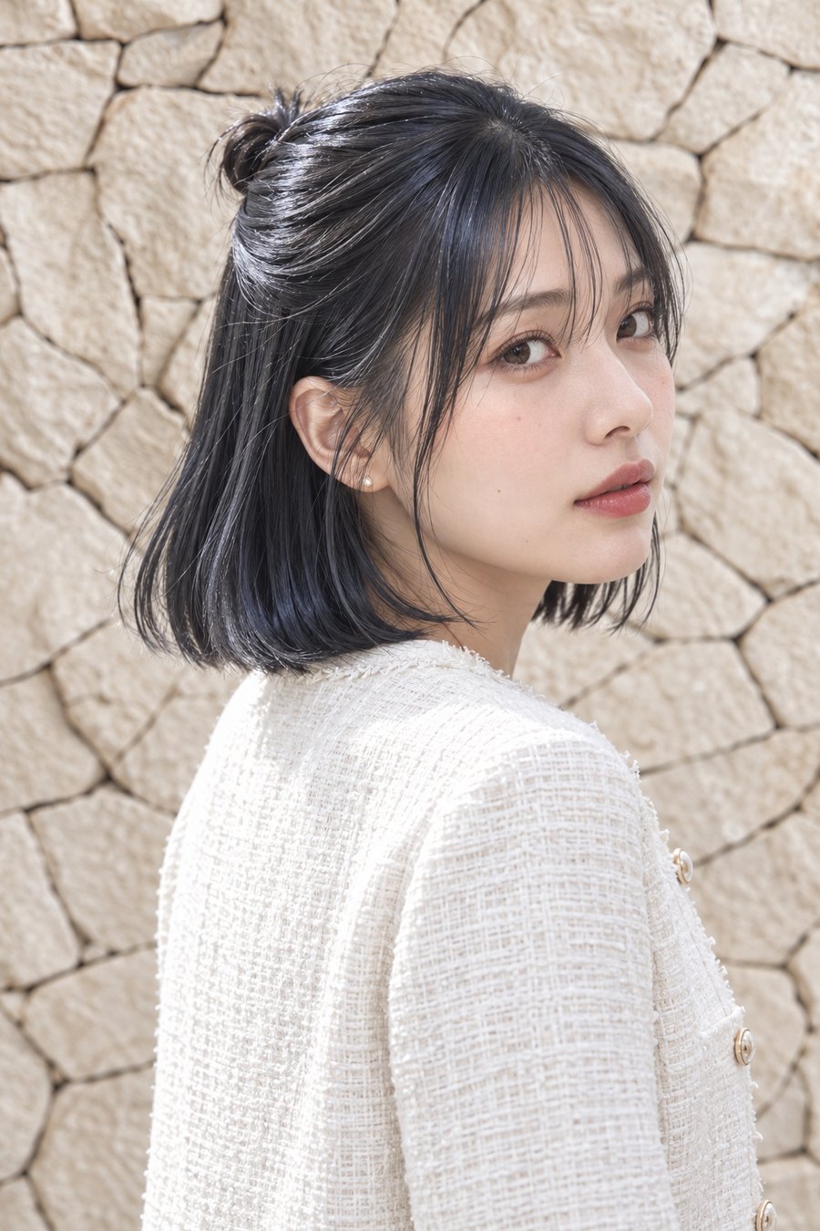 秋に似合う小さめハーフアップボブとブルーブラック(ヘアスタイルのイメージ)