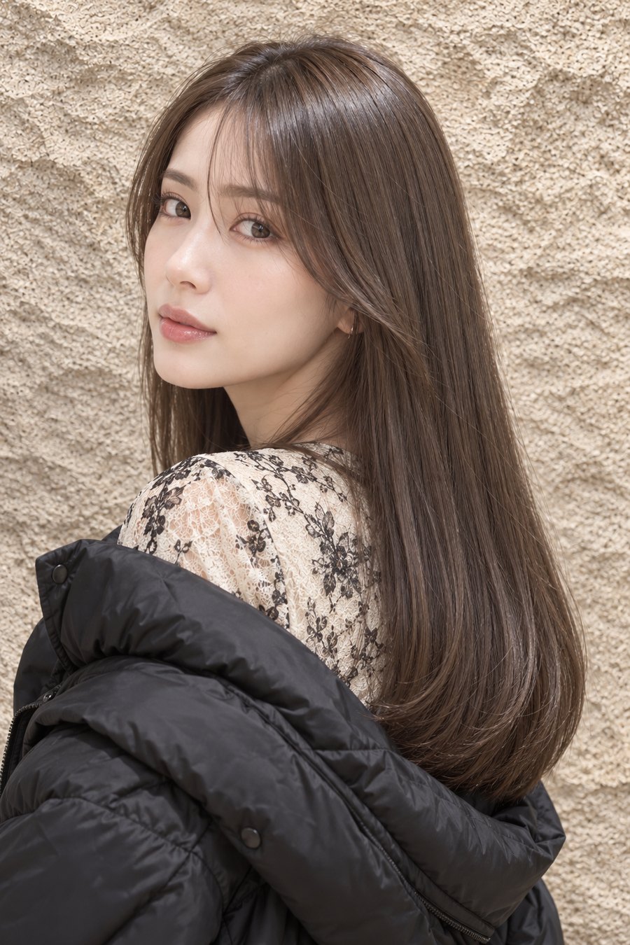 秋のレースワンピに合う艶ロングの髪型と髪色(ヘアスタイルのイメージ)