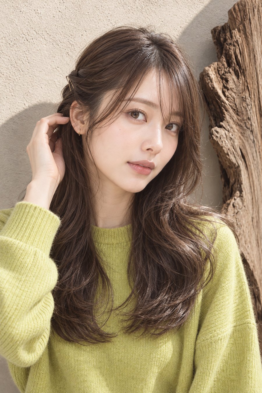 秋服に似合うセミロングの髪質改善ブラウン(ヘアスタイルのイメージ)
