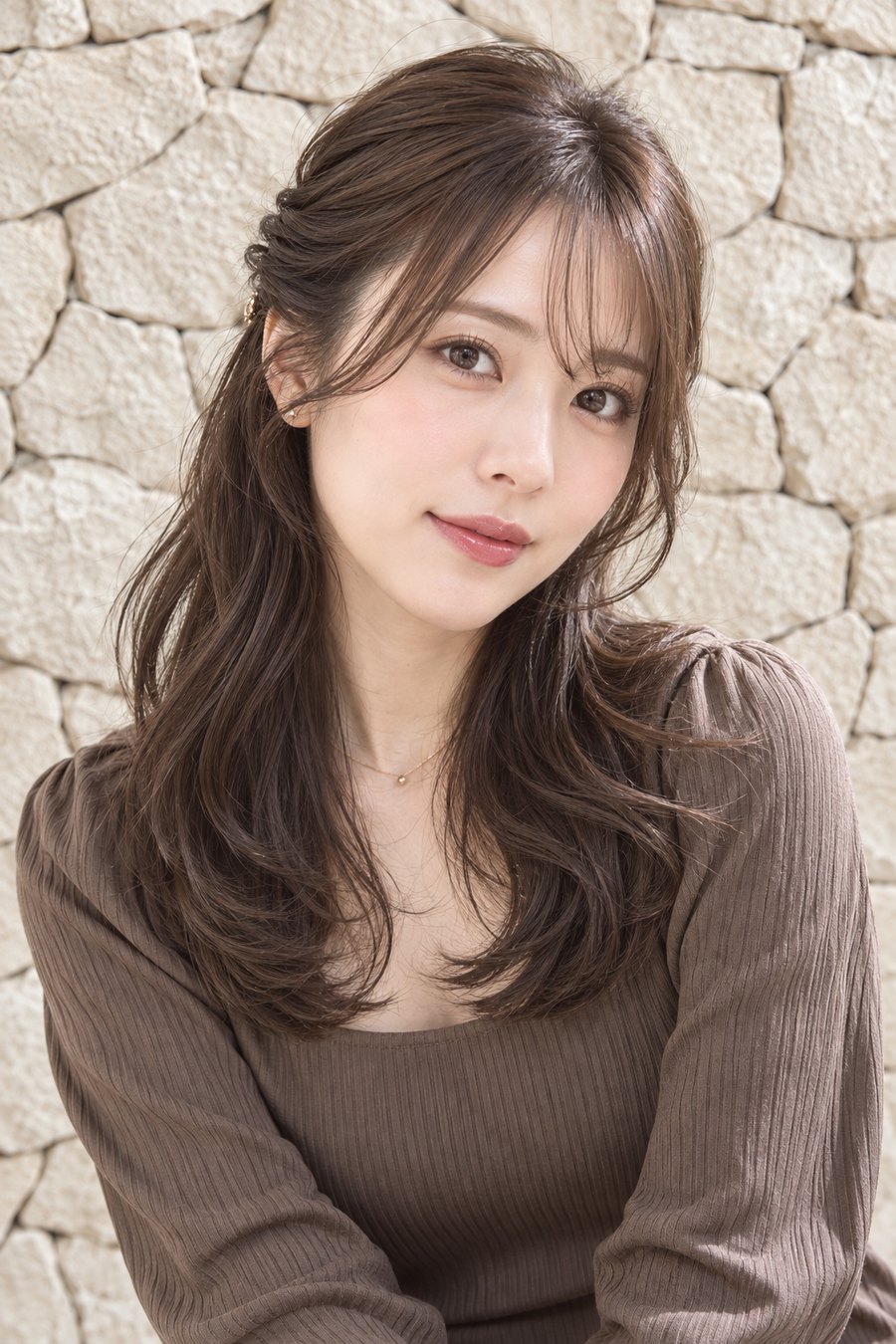 秋の広がりをおさえる艶やかミディアム（ヘアスタイルのイメージ）