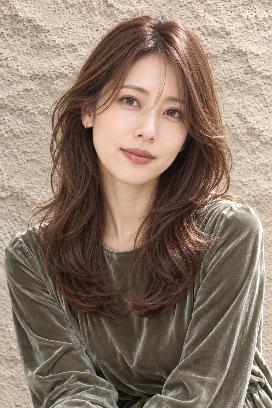 秋のお呼ばれに合うセミロングの髪型とカッパーブラウン（ヘアスタイルのイメージ）