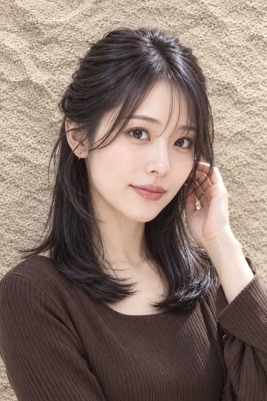 秋の広がりを整えるくびれミディアムと艶髪(ヘアスタイルのイメージ)