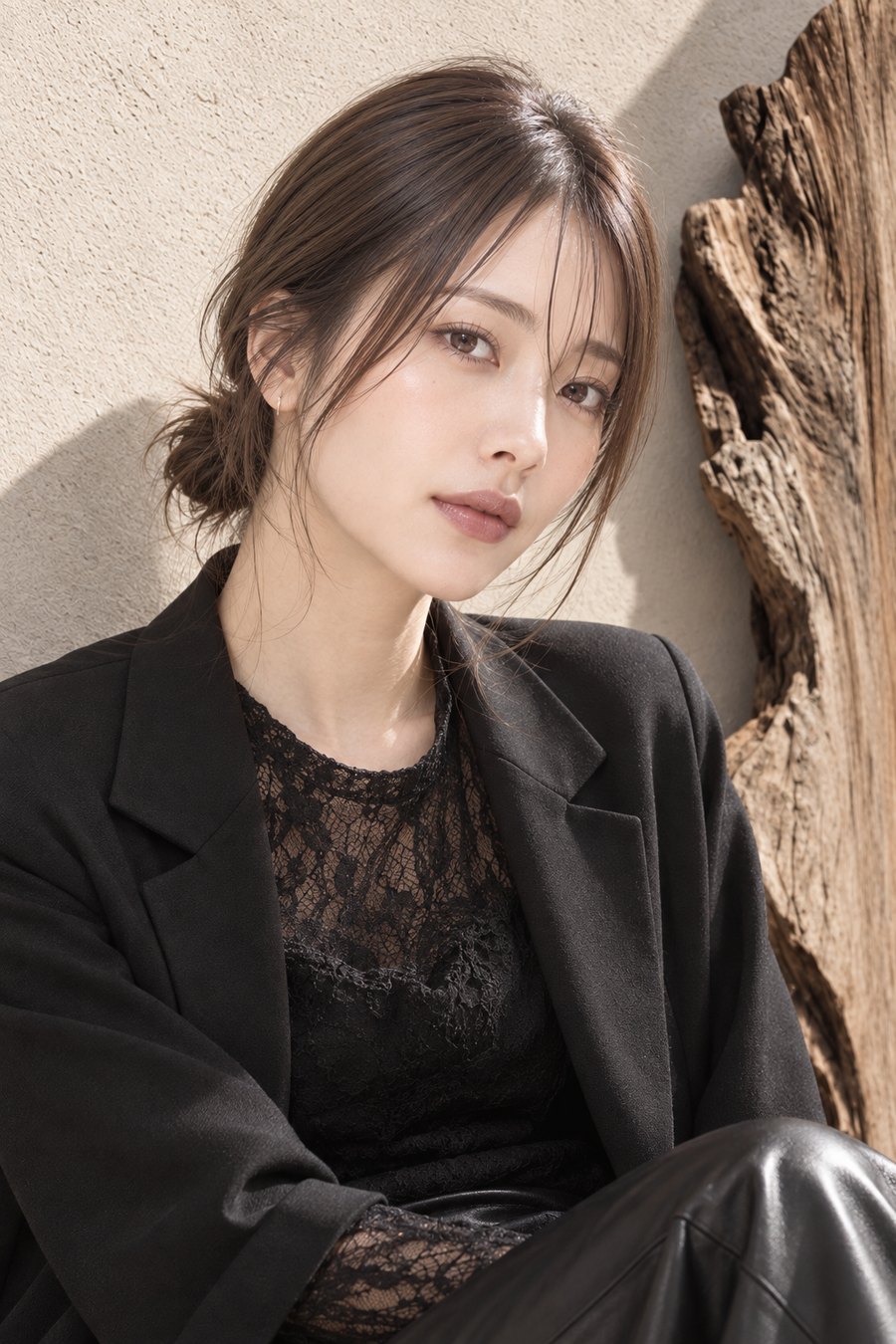レーストップスに合うセミロング髪質改善と秋の髪色（ヘアスタイルのイメージ）