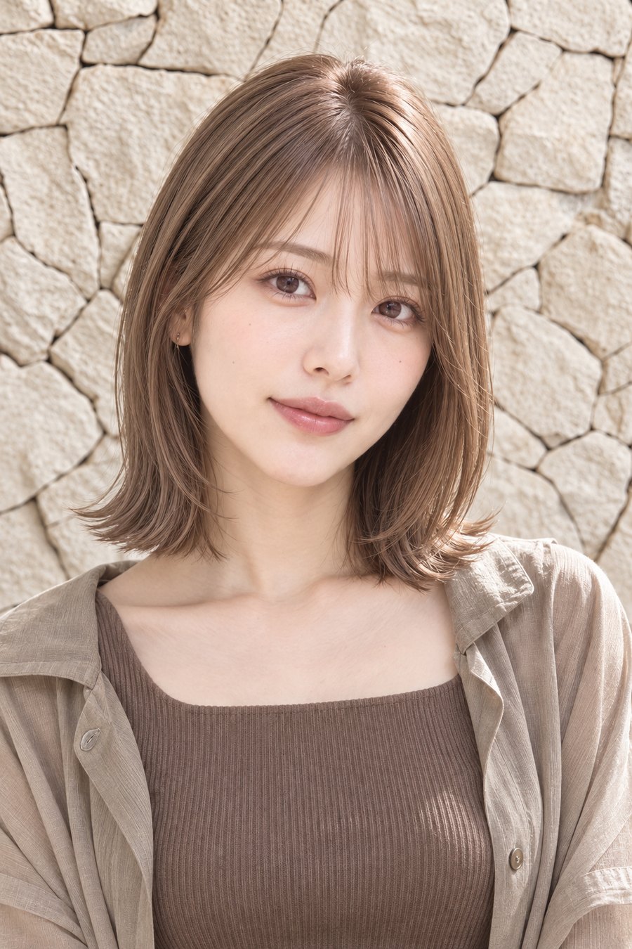 秋にまとまりやすい肩上ボブとミルクティーベージュ(ヘアスタイルのイメージ)