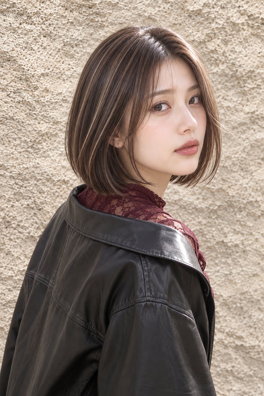 秋の前下がりボブとレースに似合う艶髪(ヘアスタイルのイメージ)