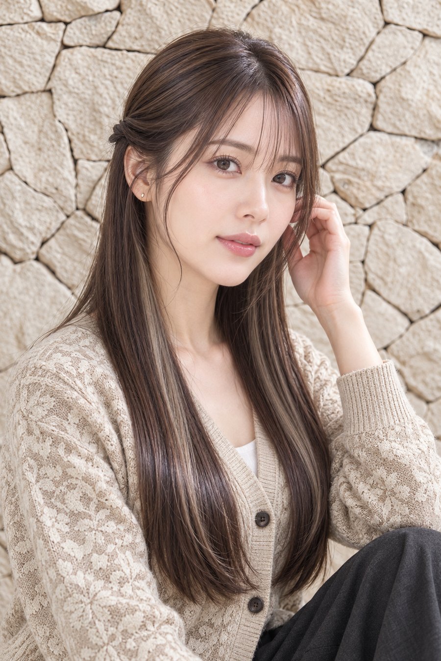 秋ニットに合う艶ロングのインナーカラー（ヘアスタイルのイメージ）